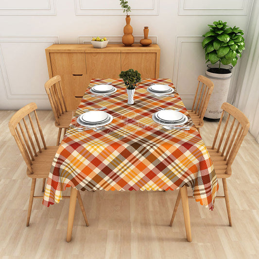 Lofaris Brown Yellow and Black Checkered Rectangle Tablecloth for Fall Autumn Thanksgiving Decor