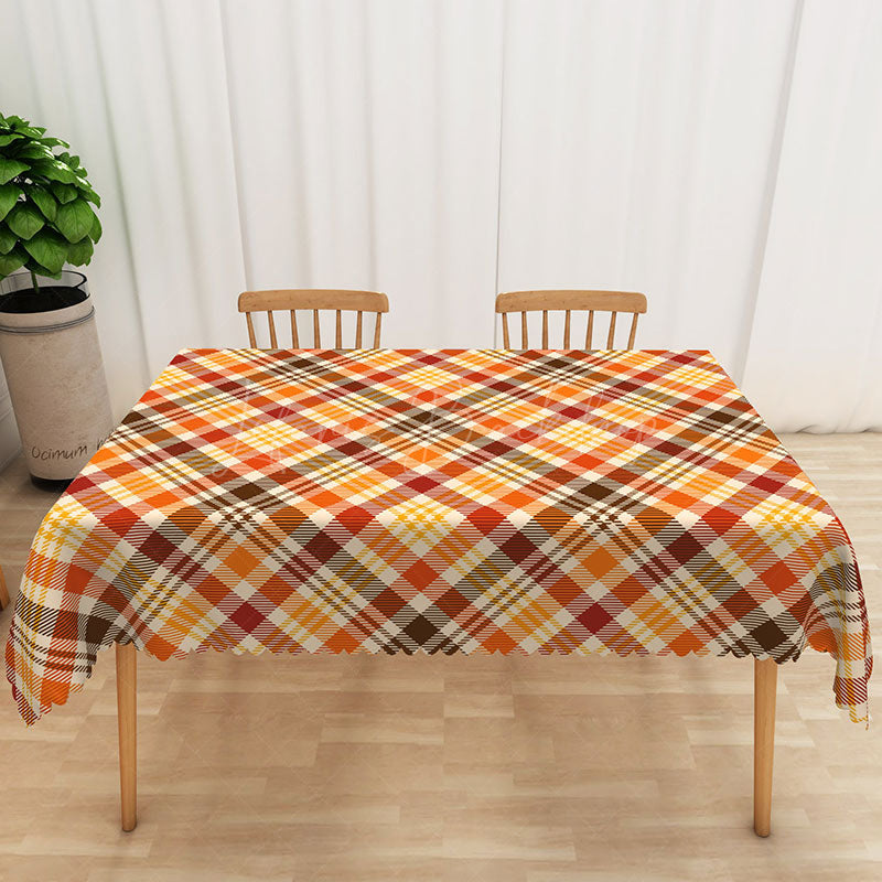 Lofaris Brown Yellow and Black Checkered Rectangle Tablecloth for Fall Autumn Thanksgiving Decor