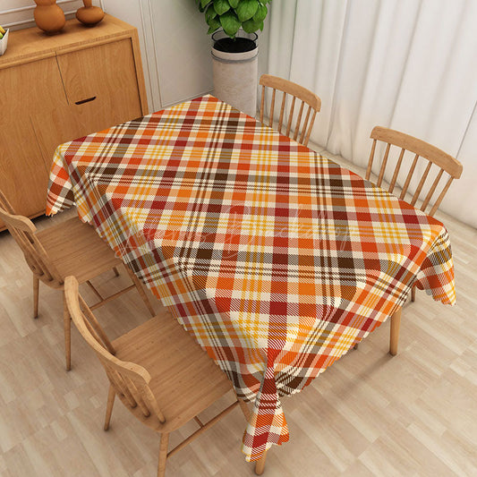 Lofaris Brown Yellow and Black Checkered Rectangle Tablecloth for Fall Autumn Thanksgiving Decor