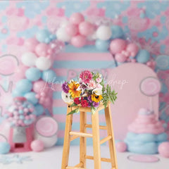 Lofaris Bubblegum and Candy Photography Backdrop Pink Blue Lollipops Party Banner