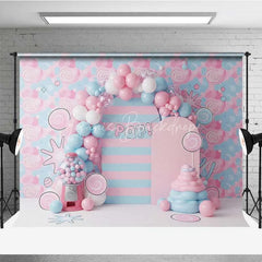 Lofaris Bubblegum and Candy Photography Backdrop Pink Blue Lollipops Party Banner