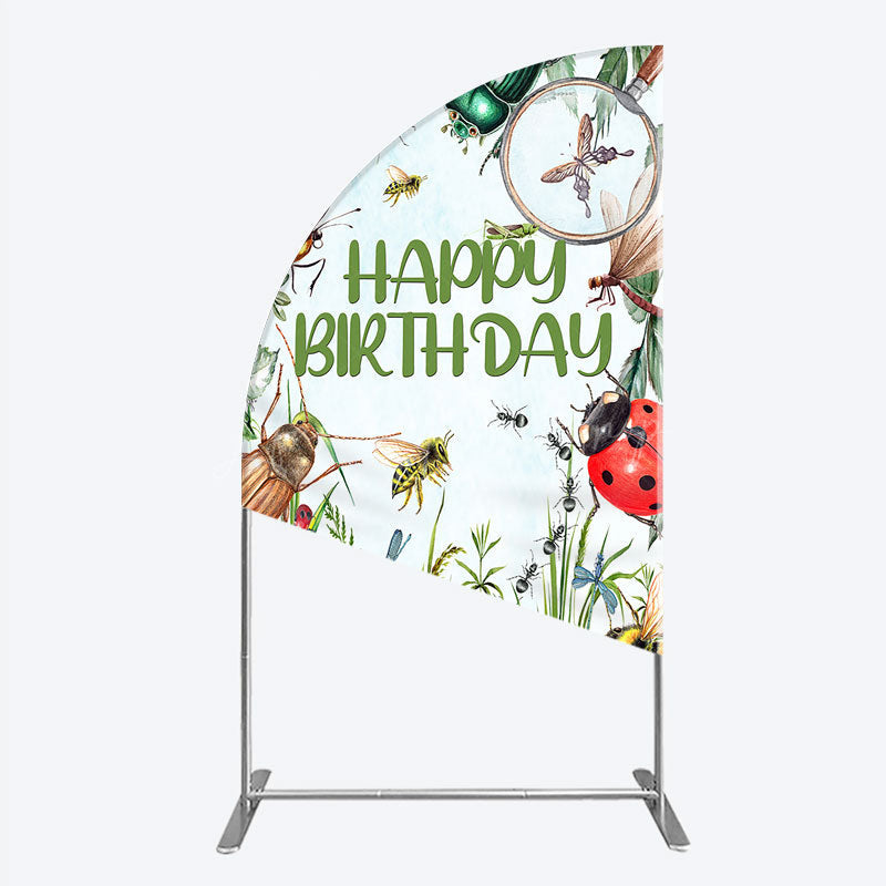 Lofaris Bug Themed Happy Birthday Half Moon Arch Backdrop Insect Explorer with Magnifying Glass Kids Garden Party Decor