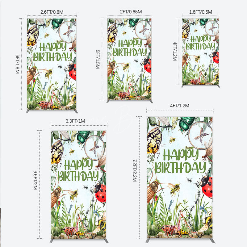 Lofaris Bug Themed Happy Birthday Rectangle Backdrop Insect Explorer with Magnifying Glass Kids Garden Party Decor