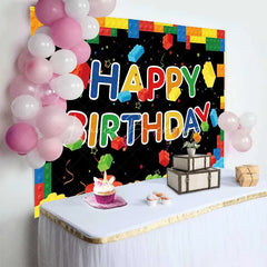 Lofaris Building Blocks Happy Birthday Backdrop Colorful Bricks Theme Party Background Kids Celebration Props