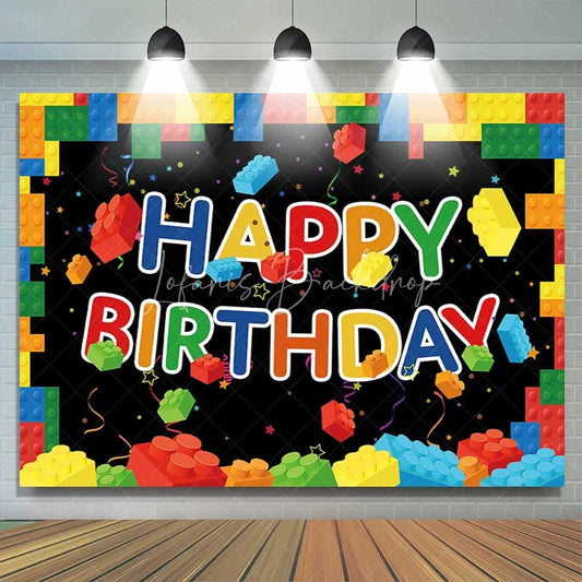 Lofaris Building Blocks Happy Birthday Backdrop Colorful Bricks Theme Party Background Kids Celebration Props