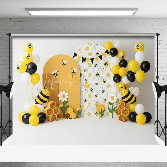 Lofaris Bumble Bee Photography Backdrop Honeycomb and Sunflower Birthday Party Background