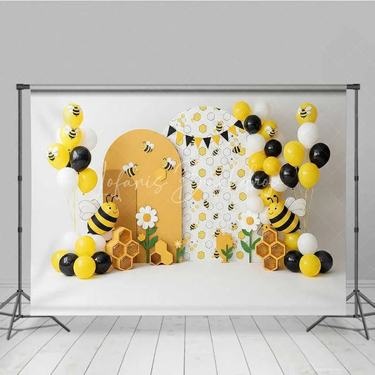 Lofaris Bumble Bee Photography Backdrop Honeycomb and Sunflower Birthday Party Background