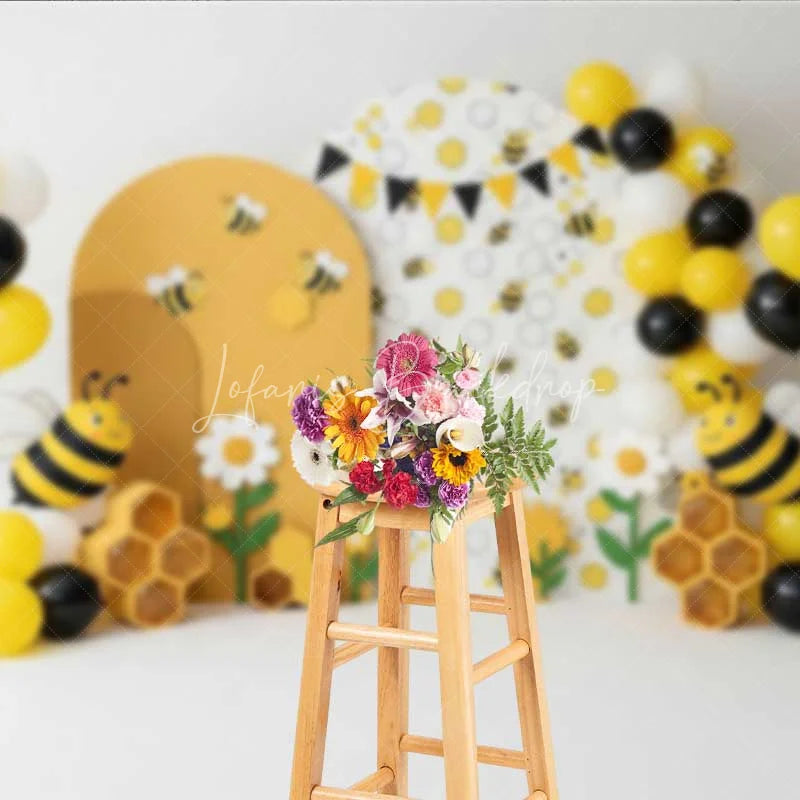Lofaris Bumble Bee Photography Backdrop Honeycomb and Sunflower Birthday Party Background