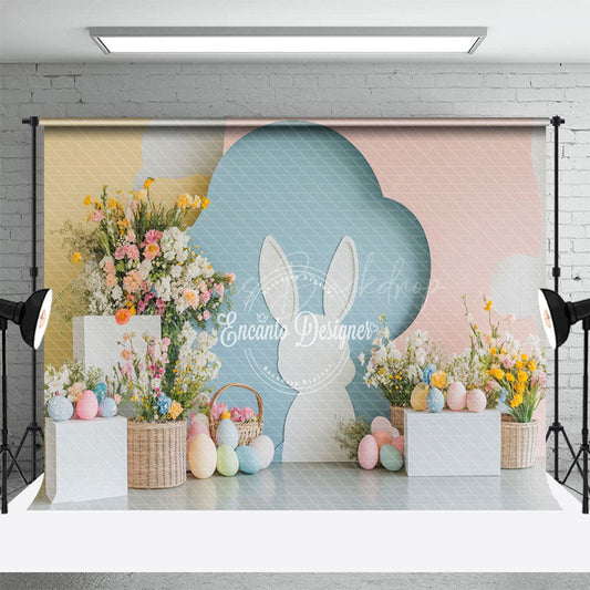 Lofaris Bunny Eggs Spring Colorful Floral Easter Backdrop