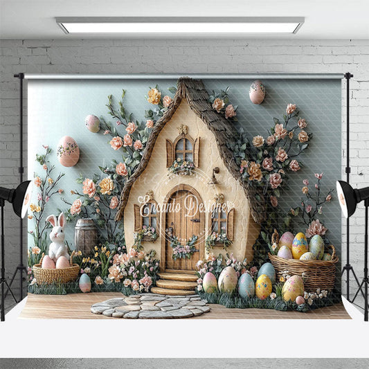 Lofaris Bunny Hutch Plant Floral Eggs Easter Photo Backdrop