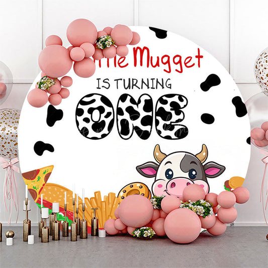 Lofaris Burger Fries Cow Mugget Round 1st Birthday Backdrop