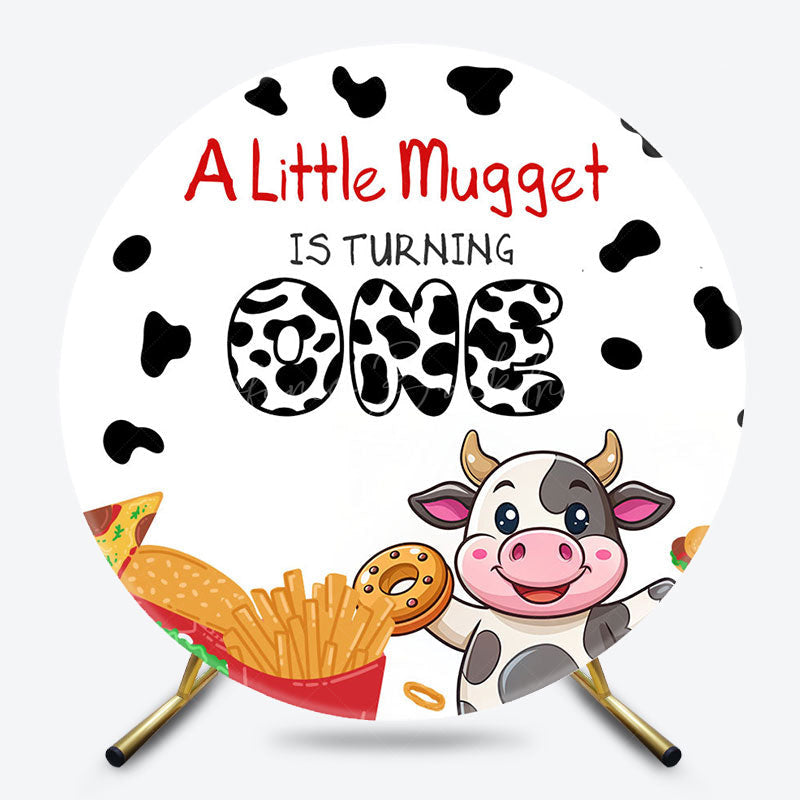Lofaris Burger Fries Cow Mugget Round 1st Birthday Backdrop