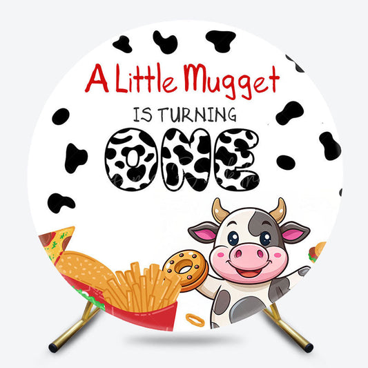 Lofaris Burger Fries Cow Mugget Round 1st Birthday Backdrop