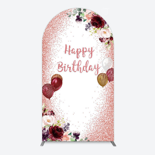 Lofaris Burgundy Floral Balloon Rose Birthday Arch Backdrop