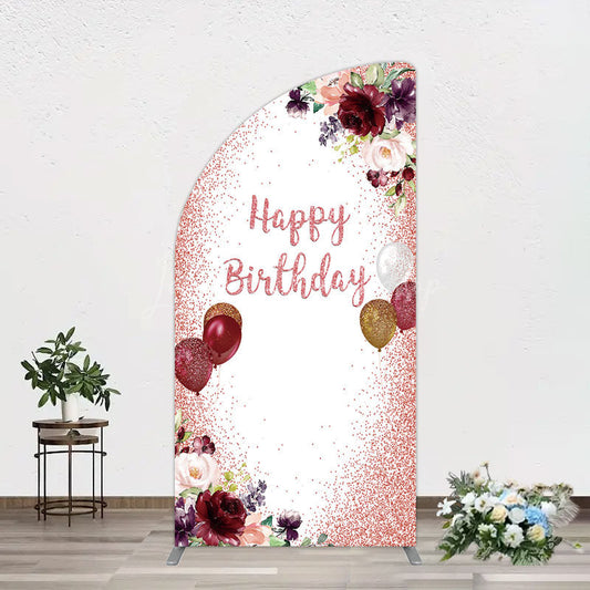 Lofaris Burgundy Floral Balloon Rose Birthday Half Moon Arch Backdrop