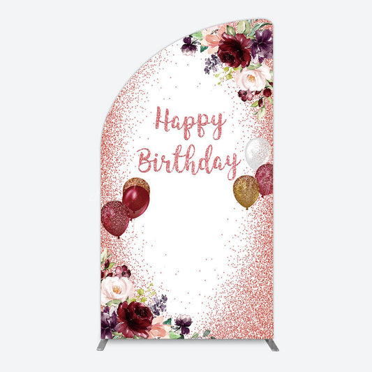 Lofaris Burgundy Floral Balloon Rose Birthday Half Moon Arch Backdrop
