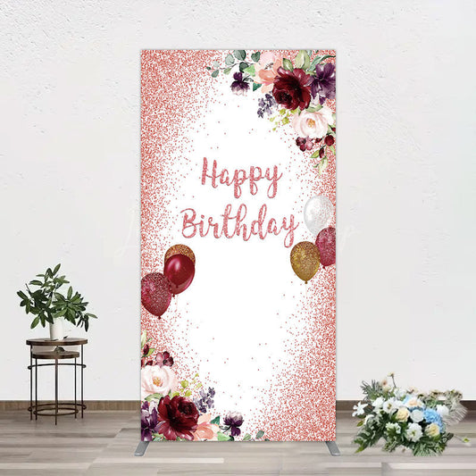 Lofaris Burgundy Floral Balloon Rose Birthday Rectangle Backdrop