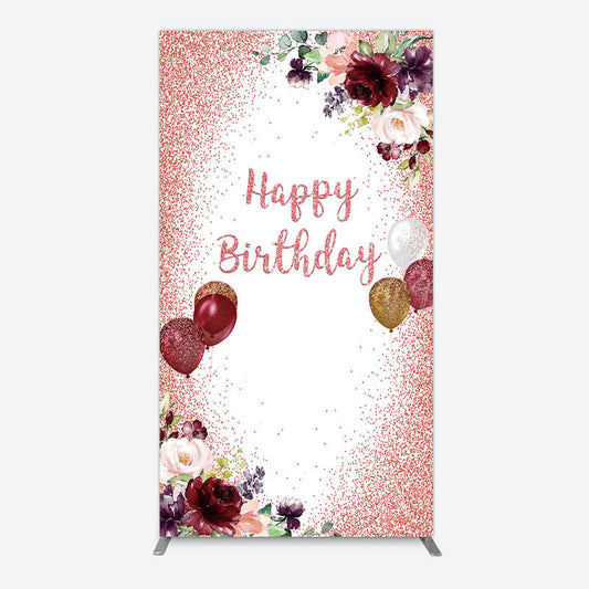 Lofaris Burgundy Floral Balloon Rose Birthday Rectangle Backdrop