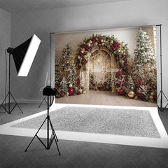 Lofaris Burgundy Floral Window Backdrop White Arch Gold Ornament Photography Background