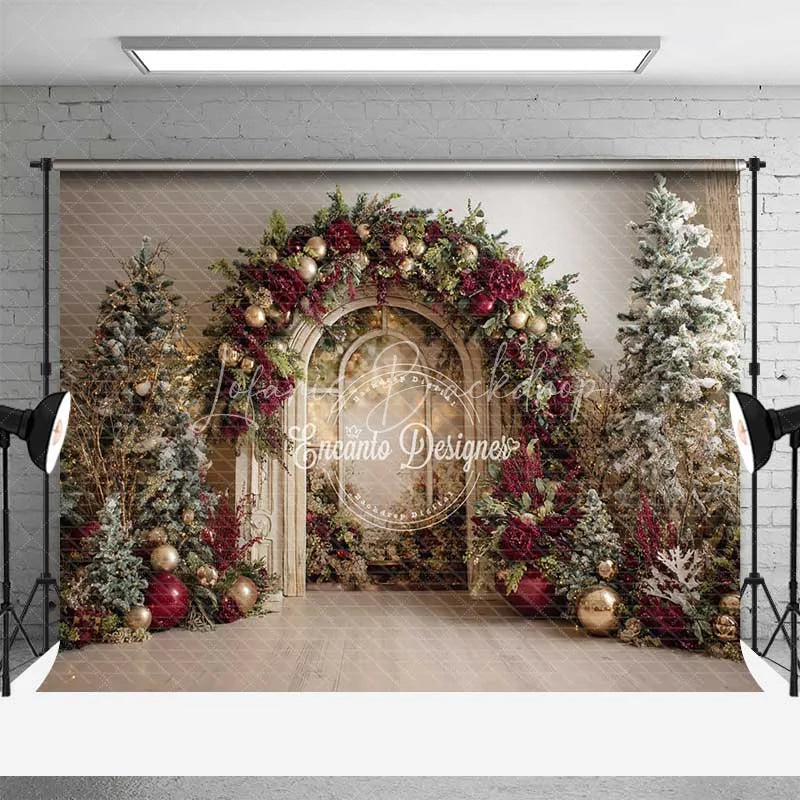 Lofaris Burgundy Floral Window Backdrop White Arch Gold Ornament Photography Background
