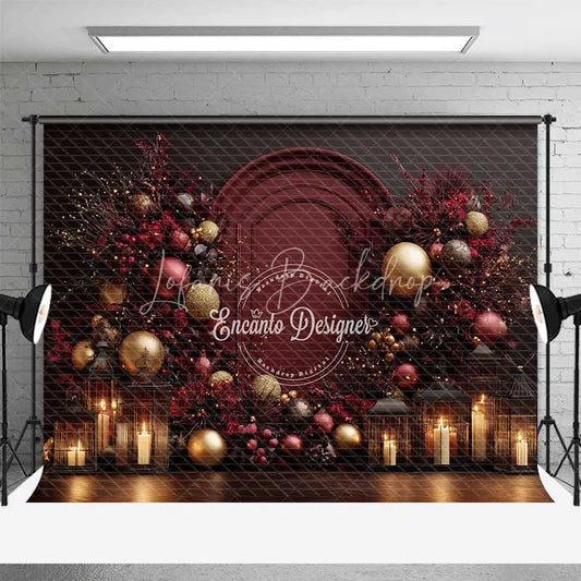 Lofaris Burgundy Red Christmas Backdrop Elegant Floral Arch Gold Ornament Photography Background