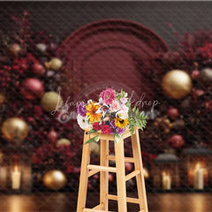Lofaris Burgundy Red Christmas Backdrop Elegant Floral Arch Gold Ornament Photography Background