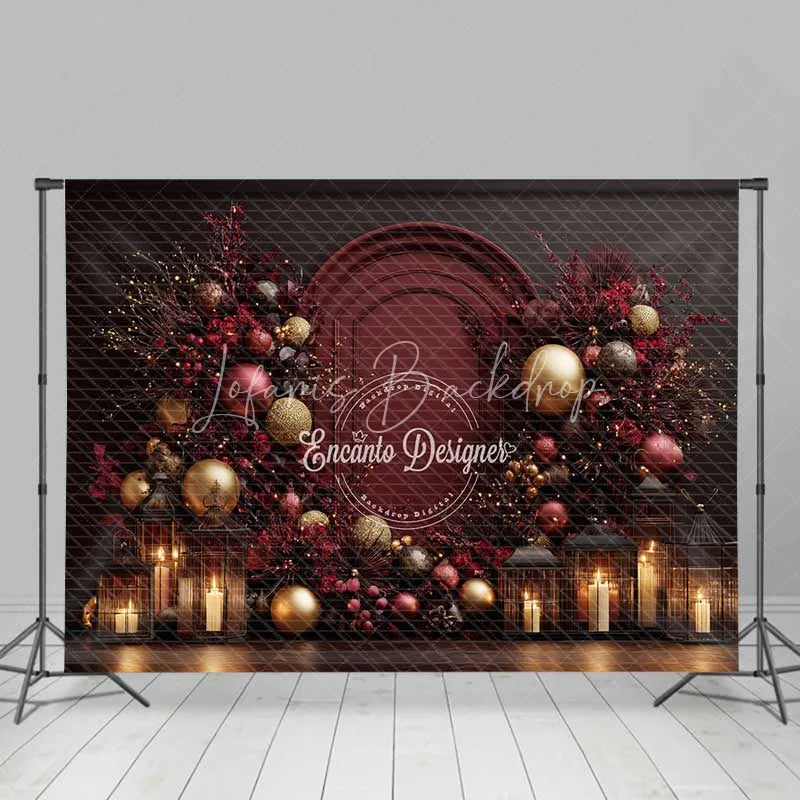 Lofaris Burgundy Red Christmas Backdrop Elegant Floral Arch Gold Ornament Photography Background