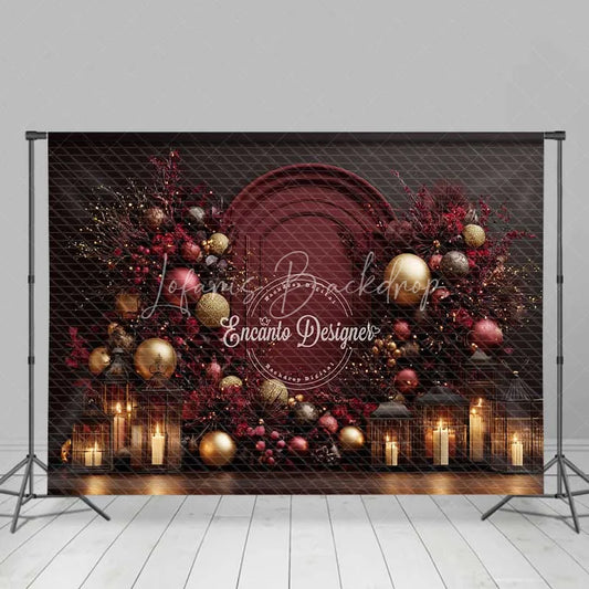 Lofaris Burgundy Red Christmas Backdrop Elegant Floral Arch Gold Ornament Photography Background