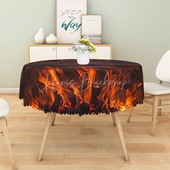 Lofaris Burning Fire Wooden Round Tablecloth Rustic Flame Campfire Table Cover for Outdoor Party