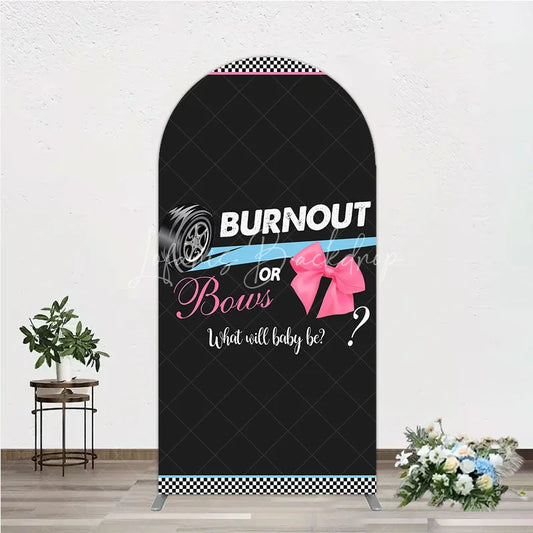 Lofaris Burnout or Bows Gender Reveal Arch Backdrop What Will Baby Be Racing and Shower Background