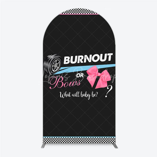 Lofaris Burnout or Bows Gender Reveal Arch Backdrop What Will Baby Be Racing and Shower Background