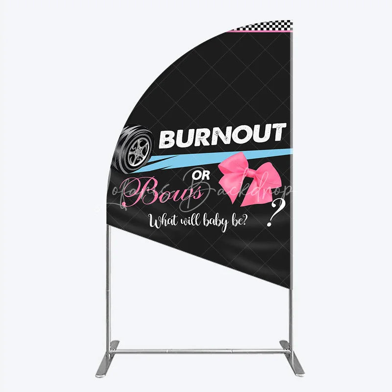 Lofaris Burnout or Bows Gender Reveal Half Moon Arch Backdrop What Will Baby Be Racing and Shower Background