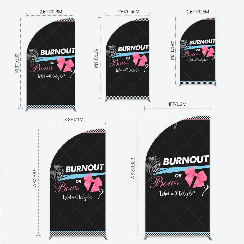 Lofaris Burnout or Bows Gender Reveal Half Moon Arch Backdrop What Will Baby Be Racing and Shower Background