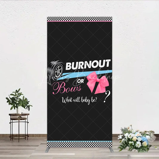Lofaris Burnout or Bows Gender Reveal Rectangle Backdrop What Will Baby Be Racing and Shower Background