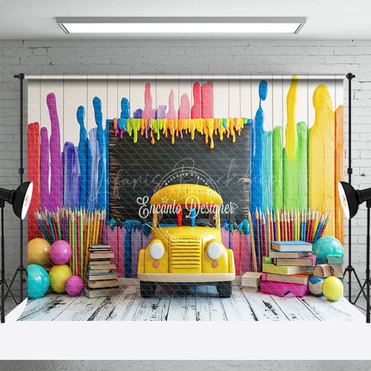 Lofaris Bus Colored Pens Back To School Photography Backdrop