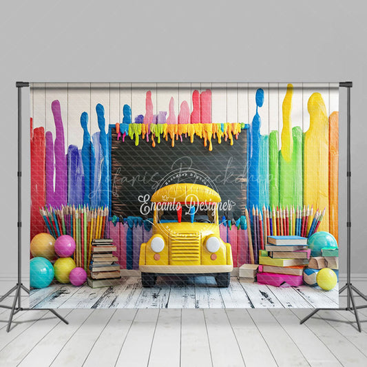 Lofaris Bus Colored Pens Back To School Photography Backdrop