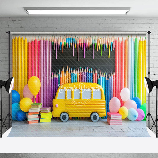 Lofaris Bus Colored Pens Kindergarten Back To School Backdrop