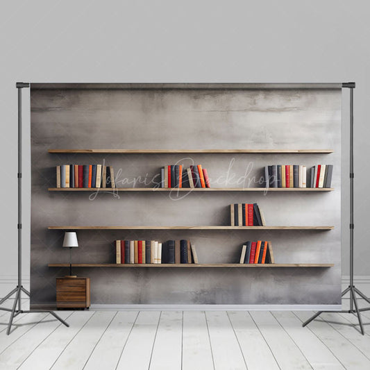 Lofaris Business Gray Wall Book Stone Floor Combo Set Backdrop
