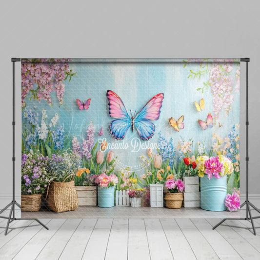 Lofaris Butterflies Flying Floral Wall Spring Backdrop