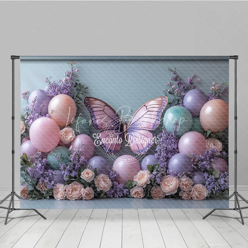 Lofaris Butterfly and Balloon Photography Backdrop Purple Pink Floral Enchanted Wedding or Birthday Photo Booth