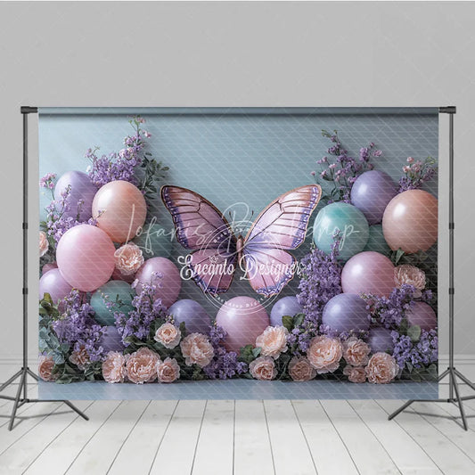 Lofaris Butterfly and Balloon Photography Backdrop Purple Pink Floral Enchanted Wedding or Birthday Photo Booth