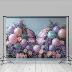 Lofaris Butterfly and Balloon Photography Backdrop Purple Pink Floral Enchanted Wedding or Birthday Photo Booth