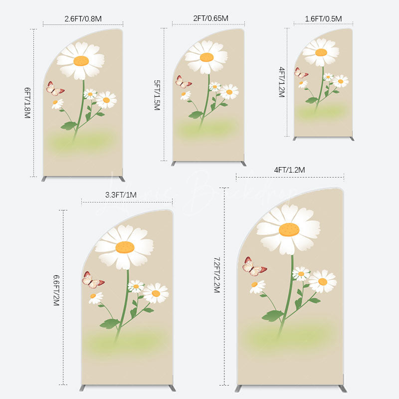 Lofaris Butterfly And Daisy Floral Birthday Half Moon Arch Backdrop
