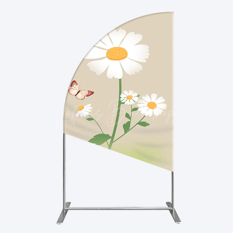Lofaris Butterfly And Daisy Floral Birthday Half Moon Arch Backdrop