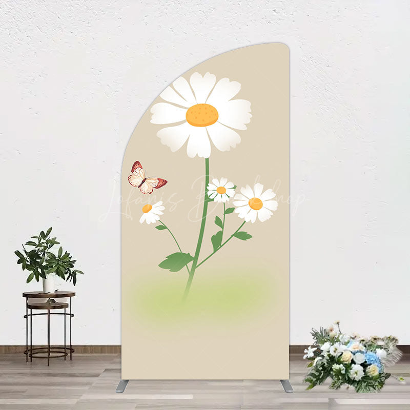Lofaris Butterfly And Daisy Floral Birthday Half Moon Arch Backdrop