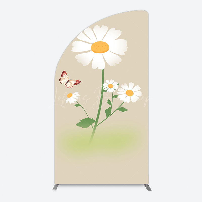 Lofaris Butterfly And Daisy Floral Birthday Half Moon Arch Backdrop