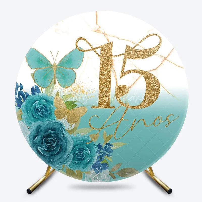 Lofaris Butterfly Floral Round Backdrop 15th Birthday Party Decor for Girls Quinceanera Photo Circle