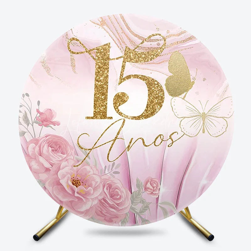 Lofaris Butterfly Floral Round Backdrop 15th Birthday Party Decor for Girls Quinceanera Photo Circle