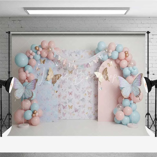 Lofaris Butterfly Garden Photography Backdrop Pastel Floral and Balloons Birthday Background