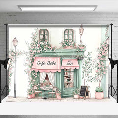 Lofaris Cafe Bebe French Storefront Backdrop Romantic Pink Rose Street Scene Party Banner